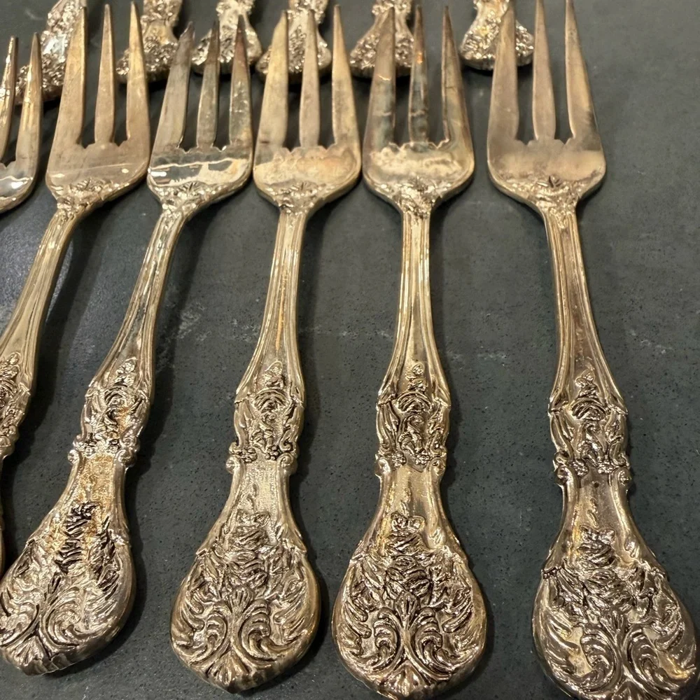 Vintage Rogers French Rose Floral Silver Plated Fork Set 12 pcs